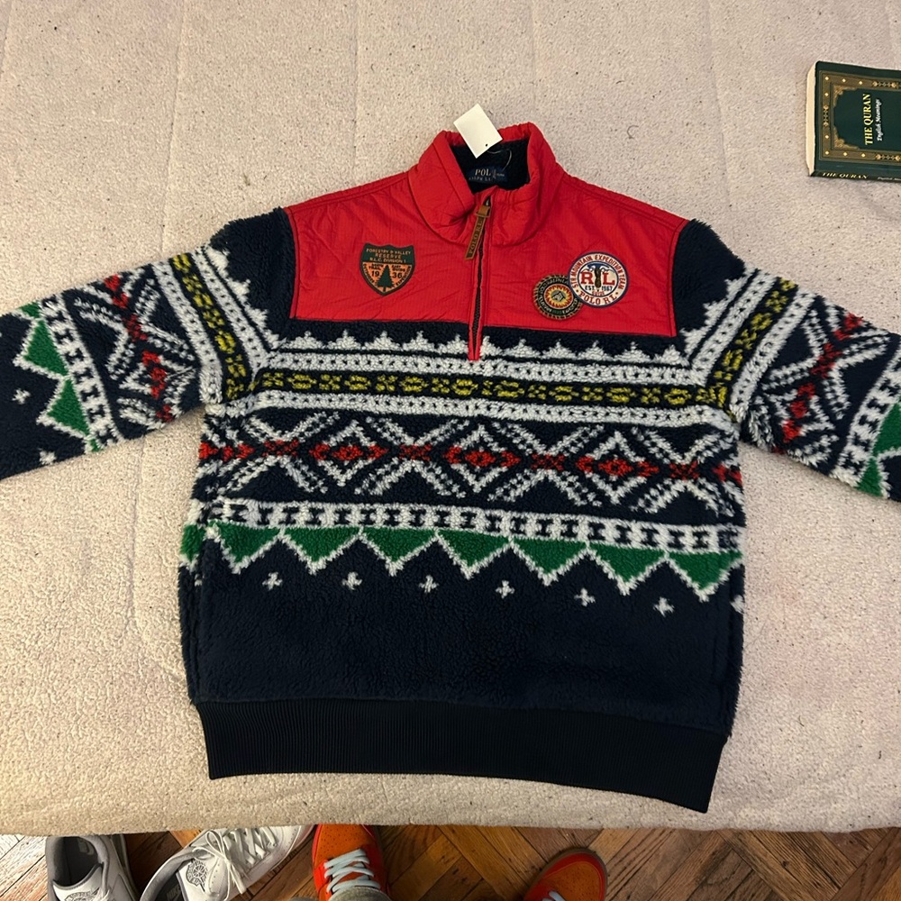 Polo Ralph Lauren Red and Navy Zip-Up Sweater